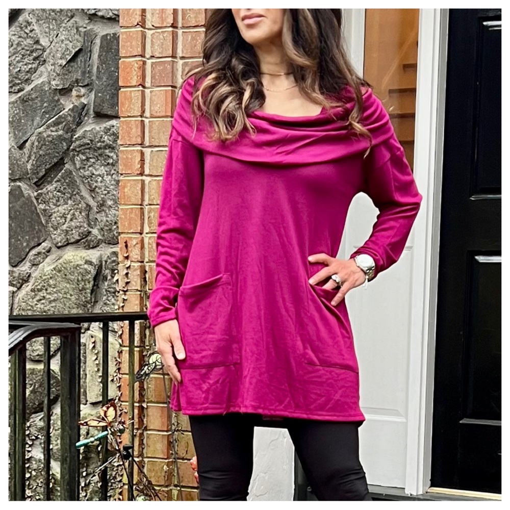 #44 Boho Soft knit Hacci Top with front pockets